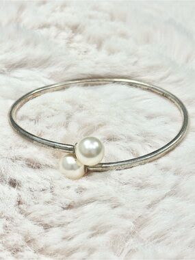 Silver and Vintage Pearl Bangle Bracelet